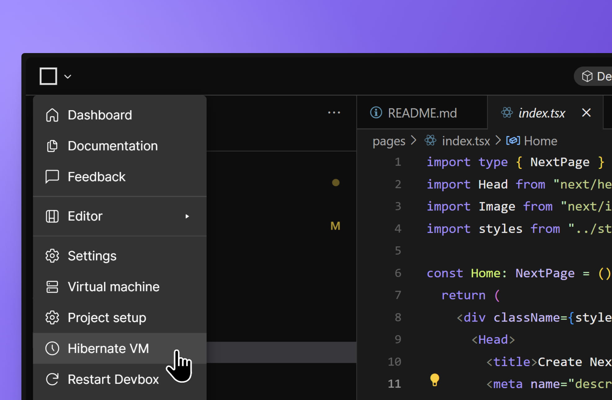 Hibernate a CodeSandbox VM